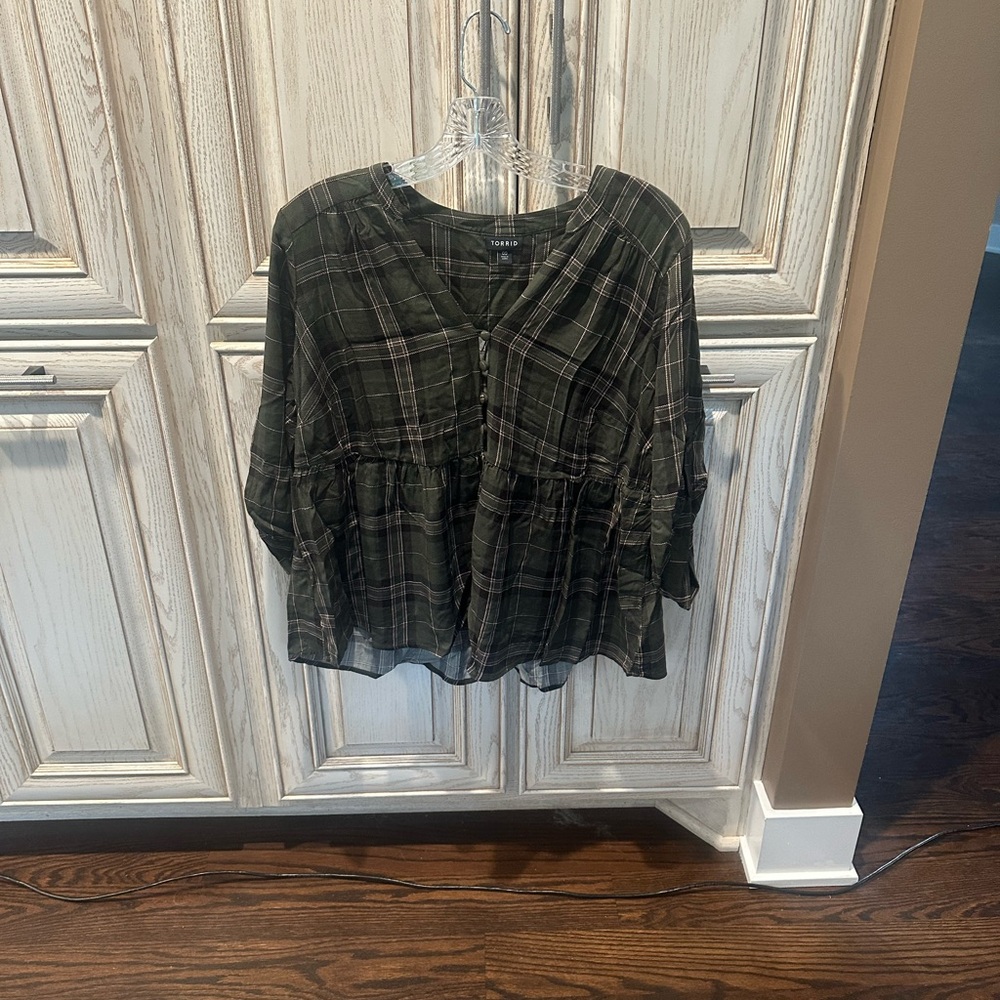 Torrid green plaid babydoll popover blouse